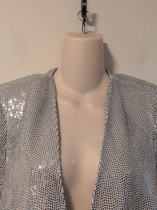 Zara Silver Sequin Cape Blazer S - Picture 10 of 16
